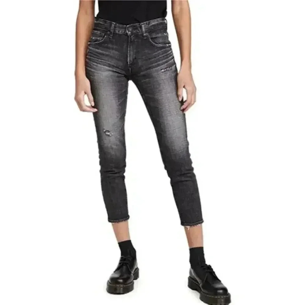 MOUSSY Vintage Black Mild Distressed Prichard Skinny Jeans Cropped Size 29